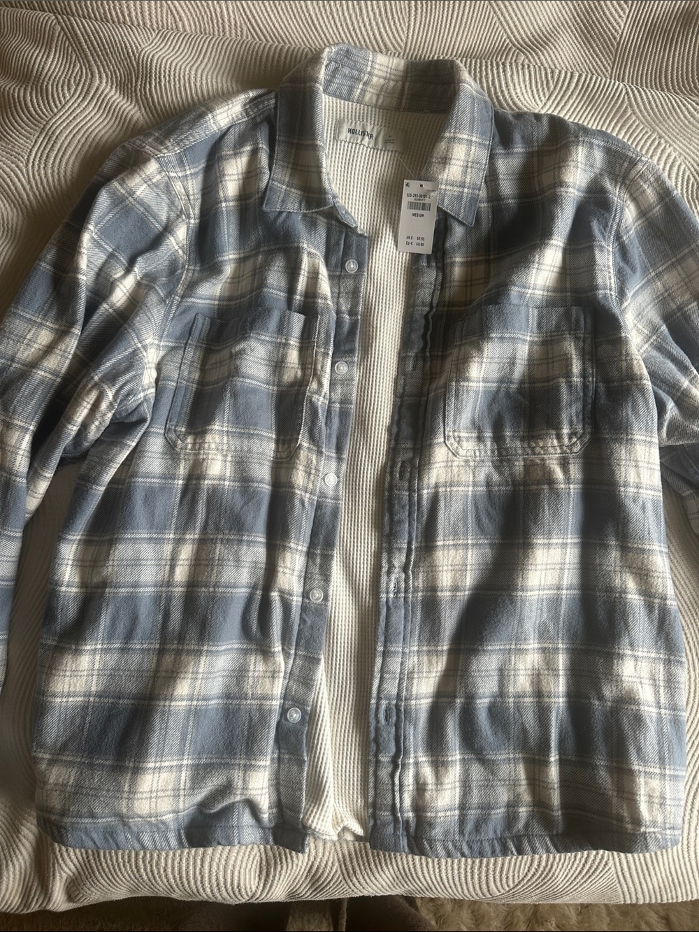 Hollister Light Blue and White Plaid Button-Up Jacket